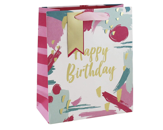 acheter Sac papier cadeau avec étiquette message - Happy Birthday / Anniversaire