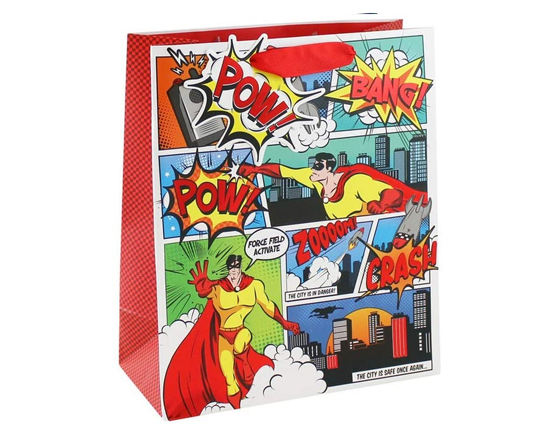 acheter Sac papier cadeau BD - Comics Super héros avec étiquette message