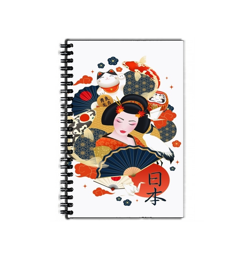 Cahier Japanese geisha surrounded with colorful carps