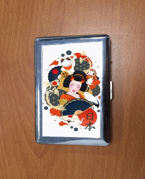 Porte Japanese geisha surrounded with colorful carps