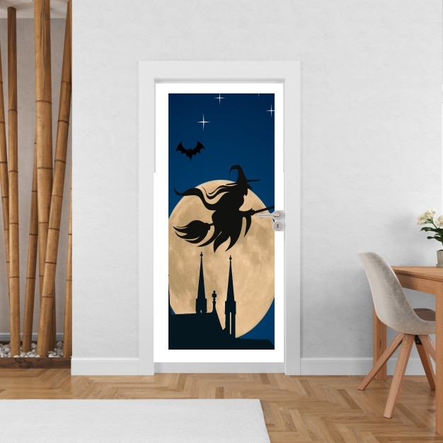 Sticker Halloween Pleine Lune avec sorcière