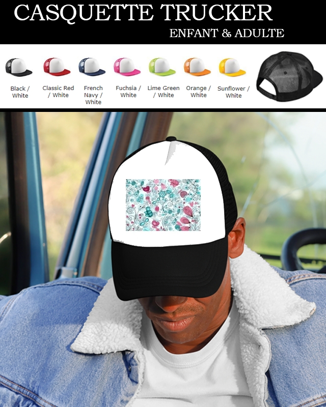 Casquette doodle flowers and butterflies