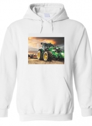 Sweat-shirt à capuche blanc - Unisex John Deer Tracteur vert
