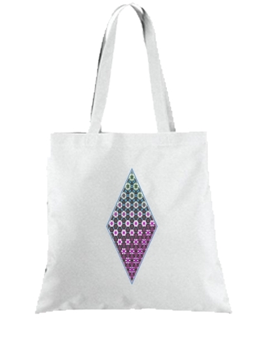 Tote Abstract bright floral geometric pattern teal pink white
