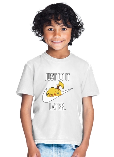 T-shirt Enfant Blanc Nike Parody Just Do it Later X Pikachu