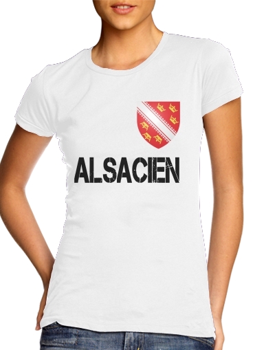 T-shirt Femme Col rond manche courte Blanc Drapeau alsacien Alsace Lorraine