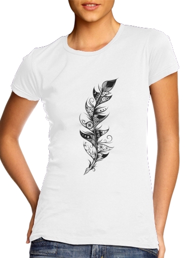 T-shirt Femme Col rond manche courte Blanc Feather