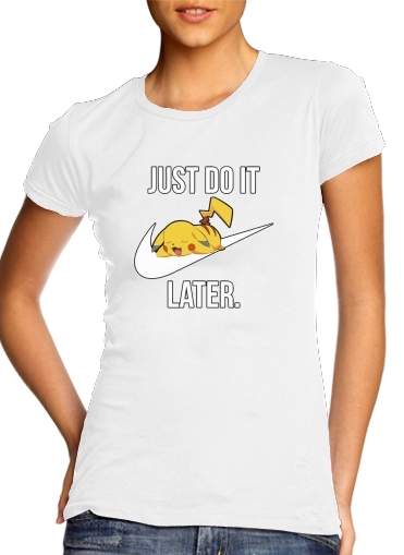 T-shirt Femme Col rond manche courte Blanc Nike Parody Just Do it Later X Pikachu