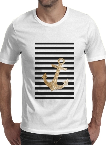 T-shirt homme manche courte col rond Blanc gold glitter anchor in black