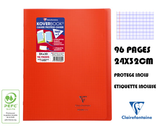 acheter Cahier grand format 24x32cm - 96 pages - Grands carreaux avec protège cahier rouge