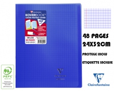 Cahier Koverbook 24x32cm 48 pages grands carreaux plastifié bleu