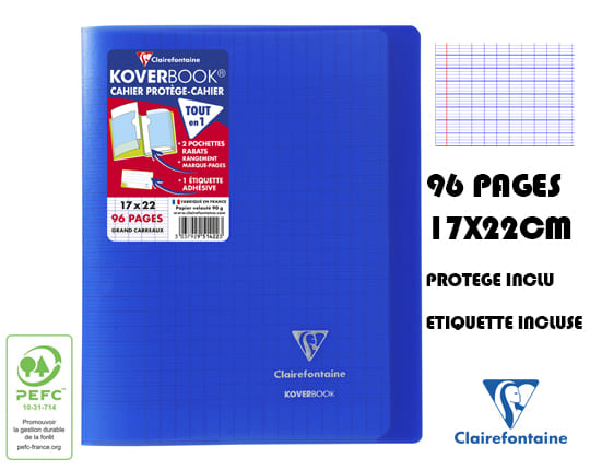 acheter Cahier petit format 17x22 cm 96 pages Grands carreaux protège cahier bleu