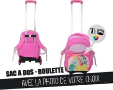 Sac à dos rose pour enfant avec chariot cartable à personnaliser