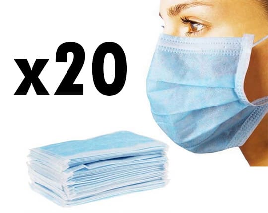 acheter 20 Masques 3 plis jetable - Masque de protection respiratoire anti virus jetable