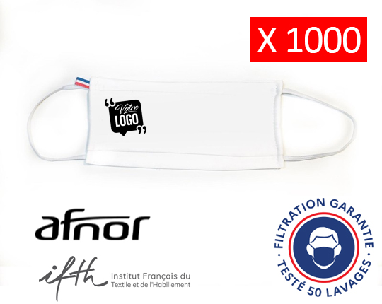 acheter Masque avec logo entreprise certifié 50 lavages PACK de 1000 pcs - Norme AFNOR
