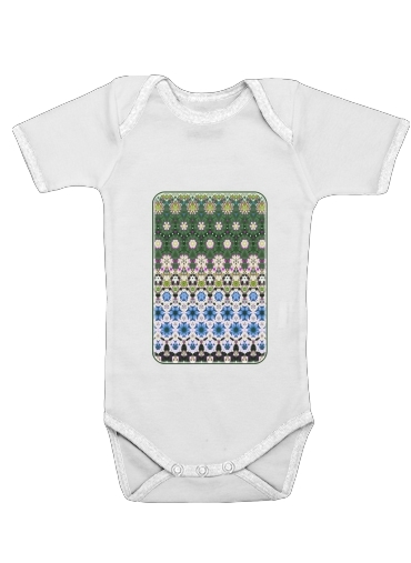 Body Abstract ethnic floral stripe pattern white blue green