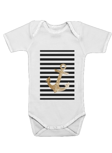 Body bébé blanc manche courte gold glitter anchor in black
