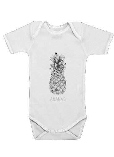 Body bébé blanc manche courte Ananas en noir et blanc