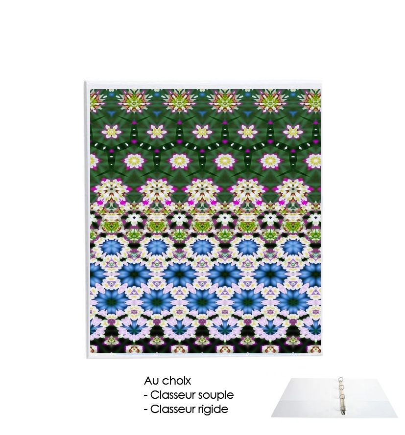 Classeur Abstract ethnic floral stripe pattern white blue green