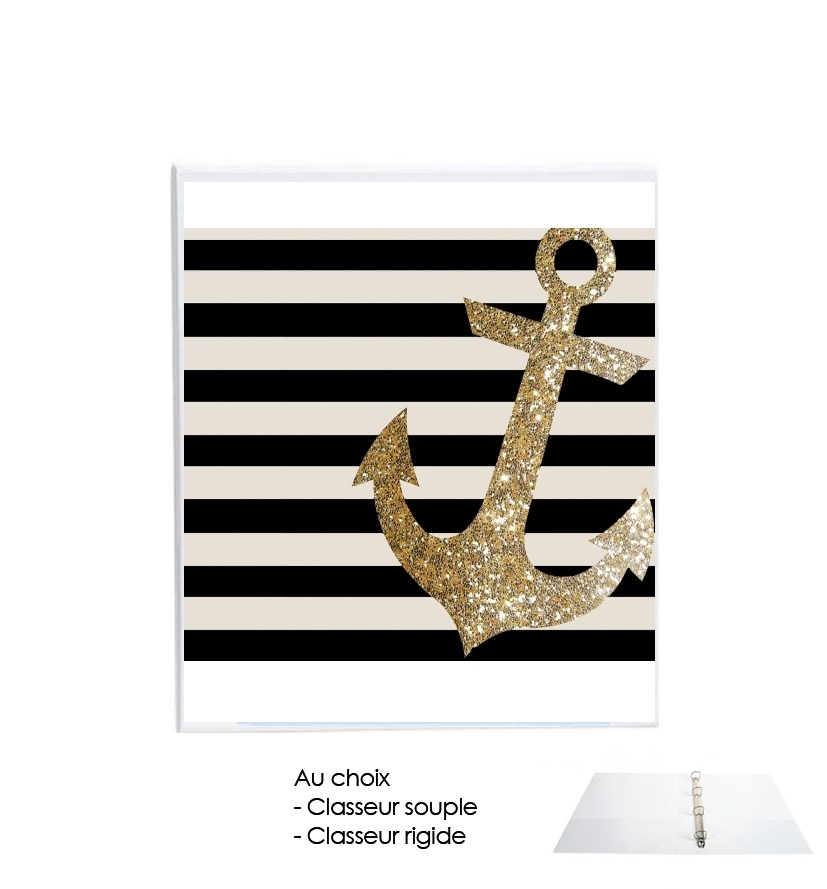 Classeur A4 personnalisable gold glitter anchor in black