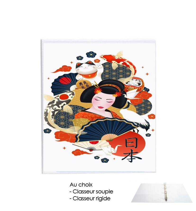 Classeur Japanese geisha surrounded with colorful carps