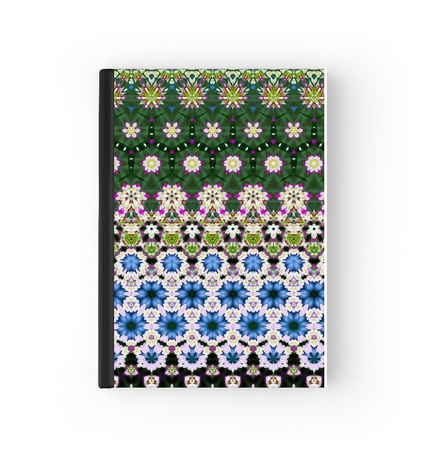 Housse Abstract ethnic floral stripe pattern white blue green