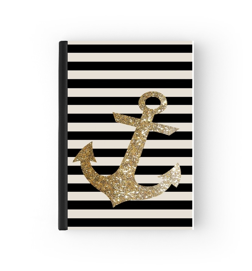 Housse Passeport gold glitter anchor in black