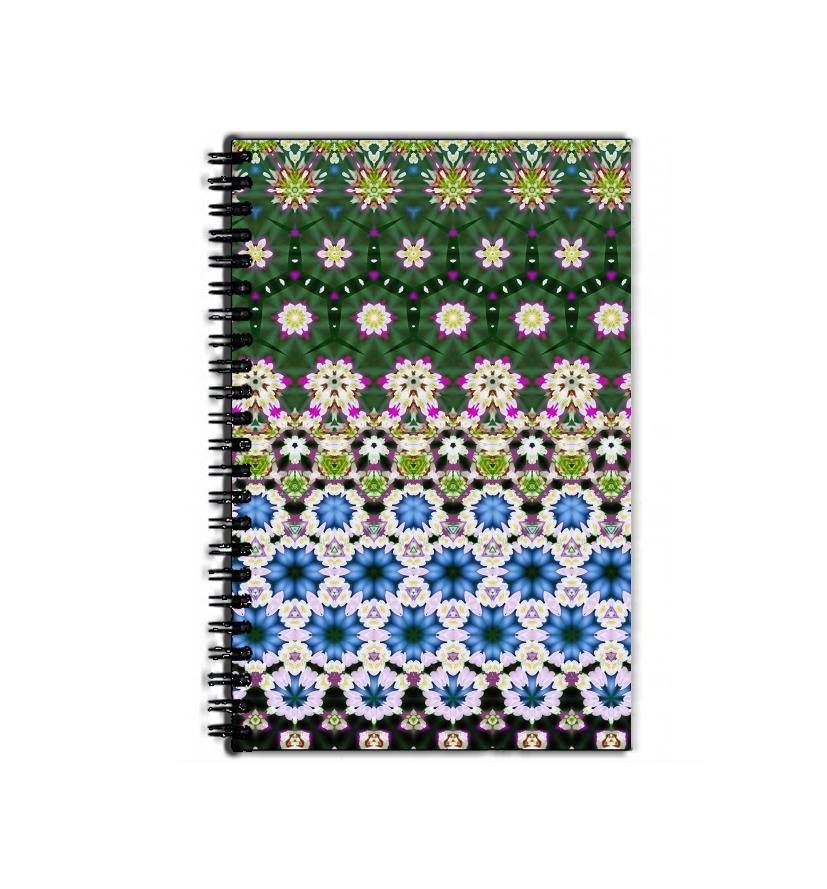 Cahier Abstract ethnic floral stripe pattern white blue green