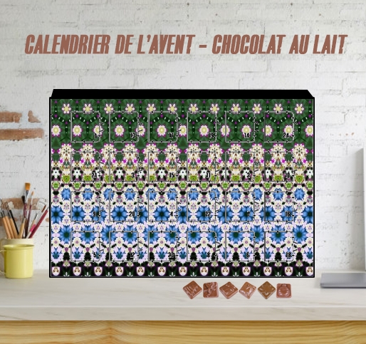 Calendrier Abstract ethnic floral stripe pattern white blue green
