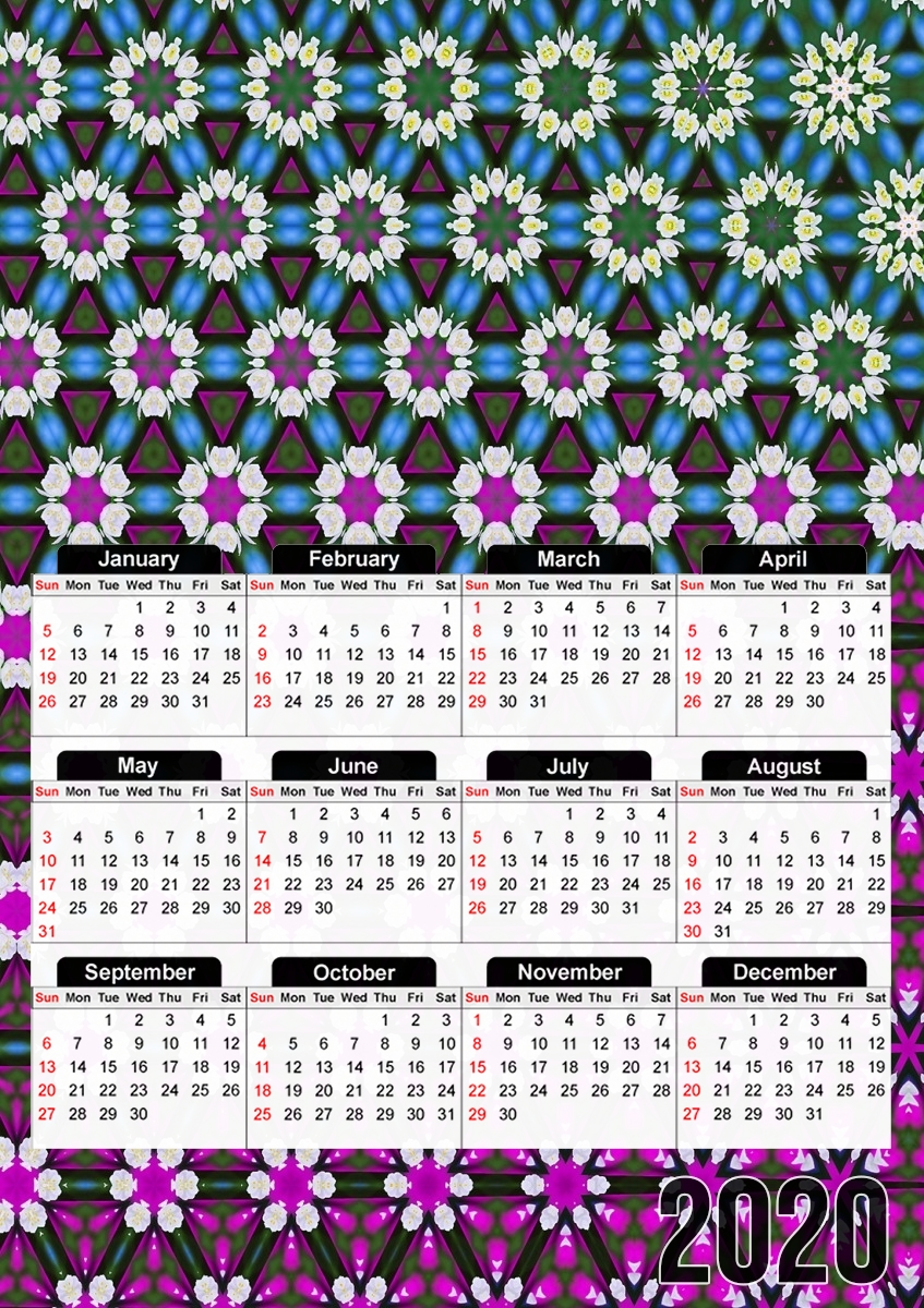 Calendrier Abstract bright floral geometric pattern teal pink white