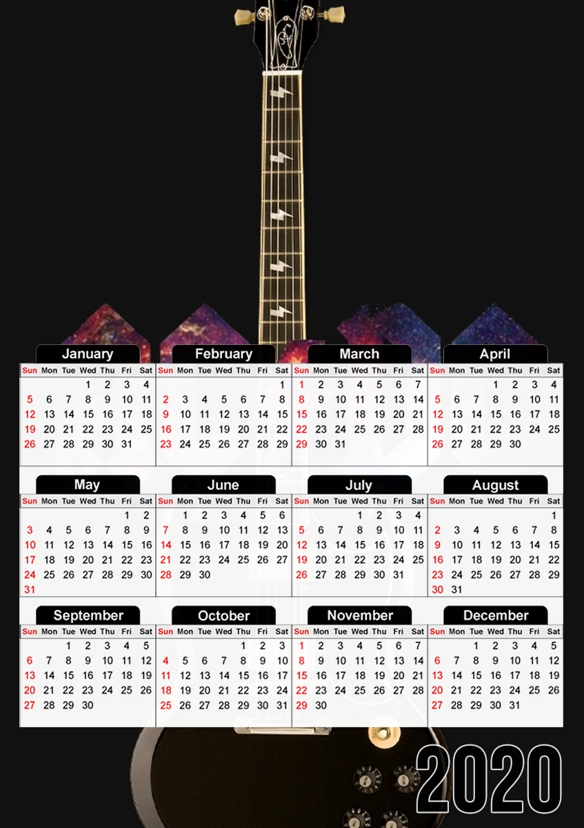 Calendrier photo 30x43cm format A3 AcDc Guitare Gibson Angus