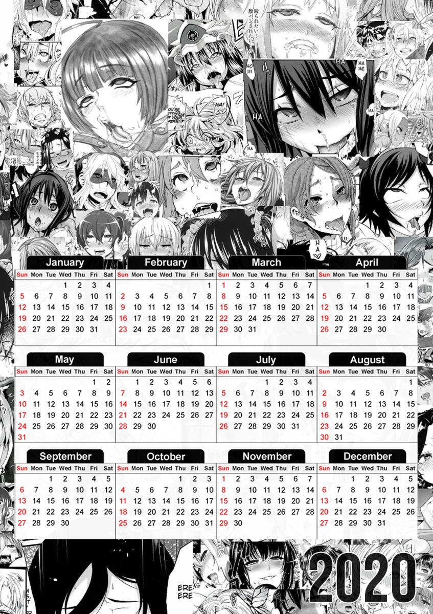 Calendrier ahegao hentai manga 30x43cm géant à petits prix