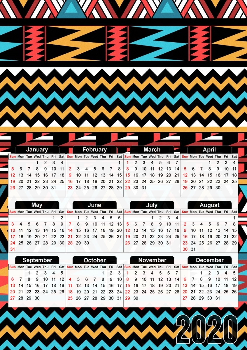 Calendrier photo 30x43cm format A3 aztec pattern red Tribal