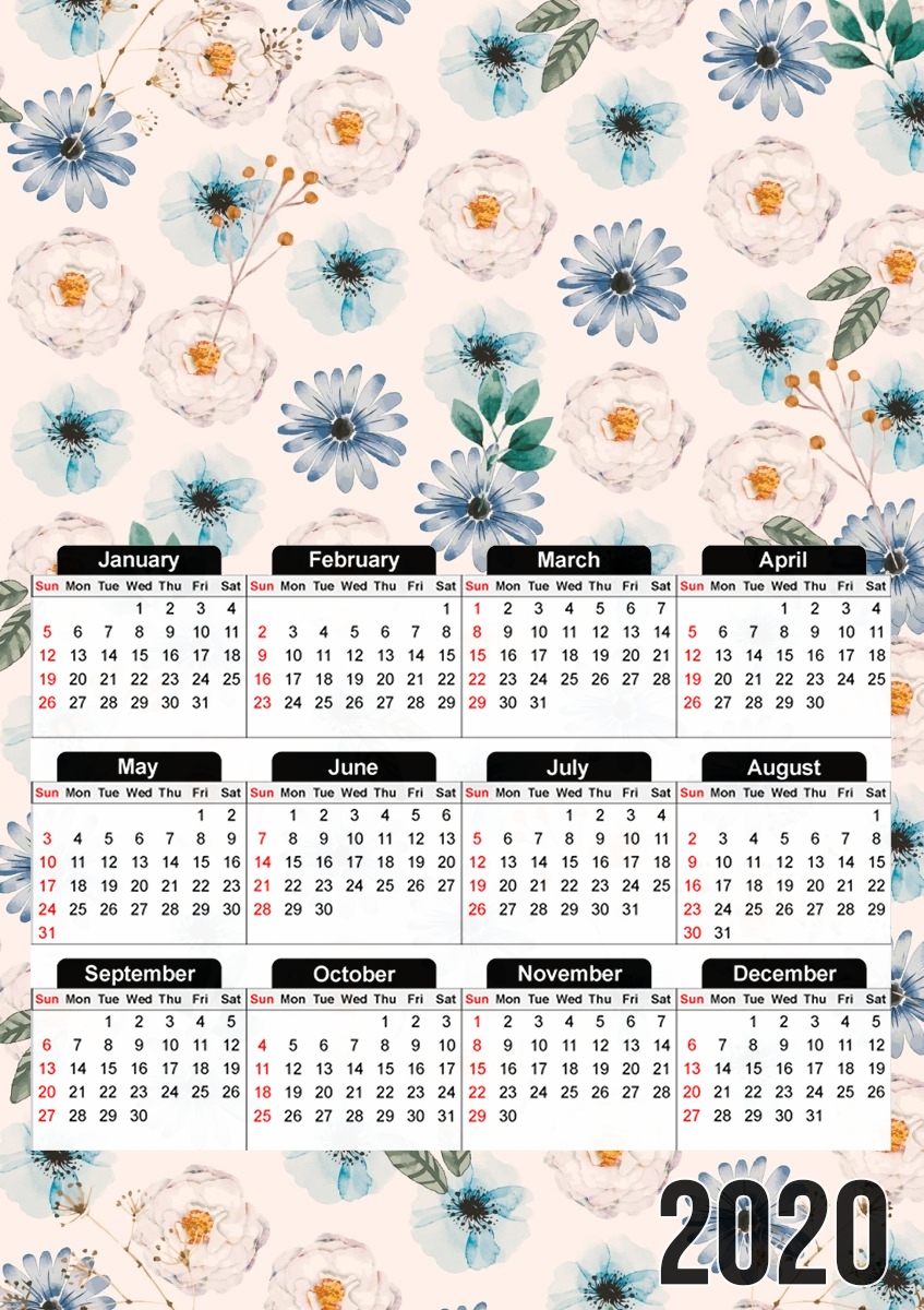 Calendrier Blue & White Flowers