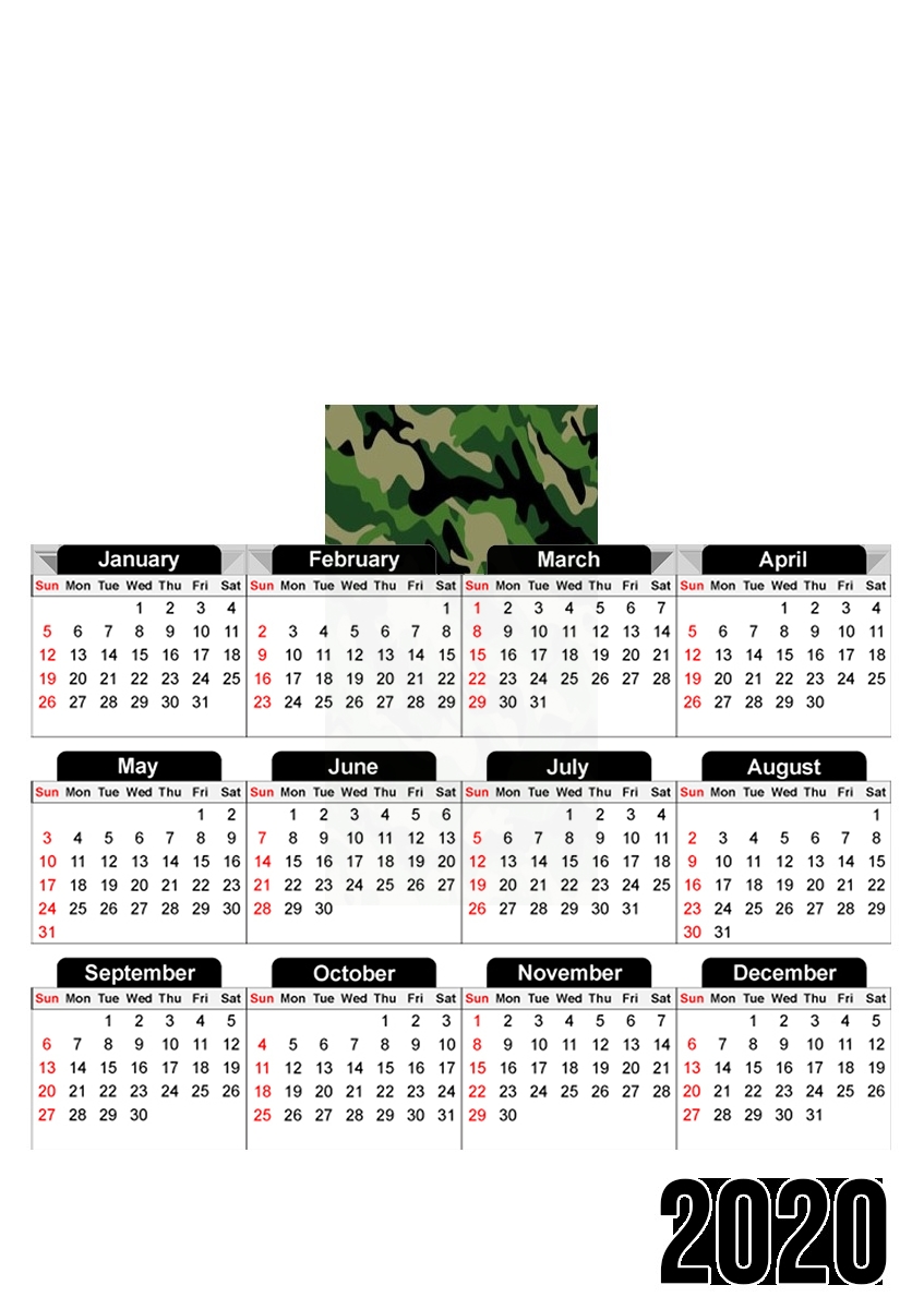 Calendrier Camouflage Militaire Vert