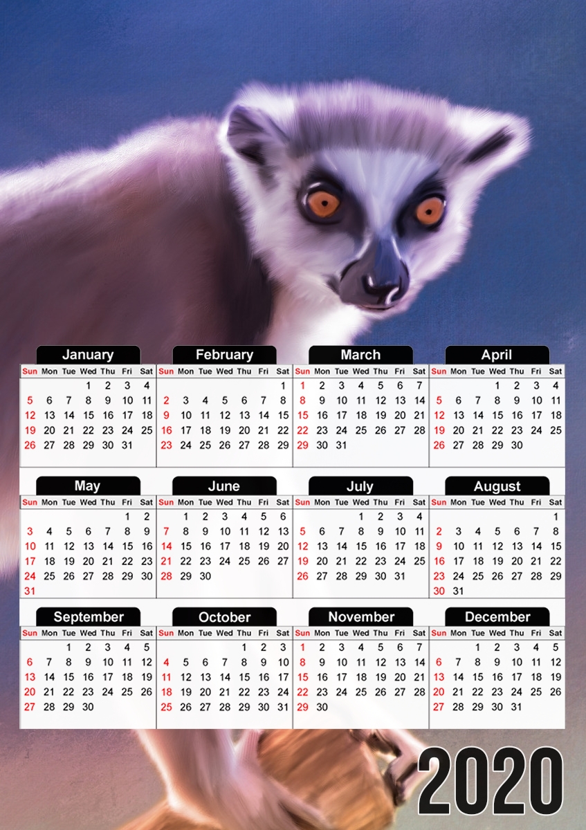 Calendrier Cute painted Ring-tailed lemur