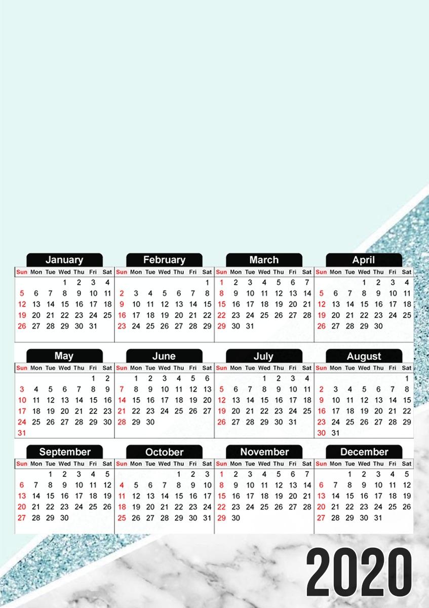 Calendrier photo 30x43cm format A3 Initiale Marble and Glitter Blue