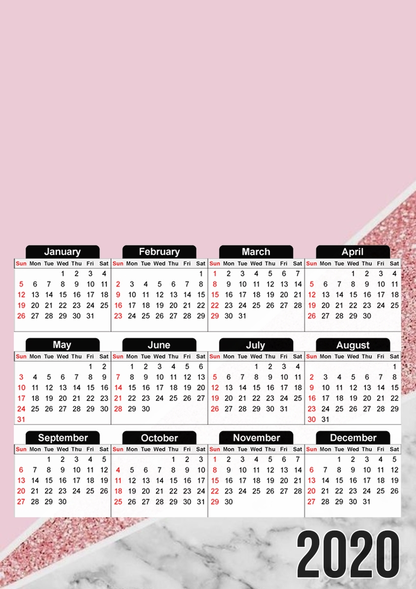 Calendrier photo 30x43cm format A3 Initiale Marble and Glitter Pink