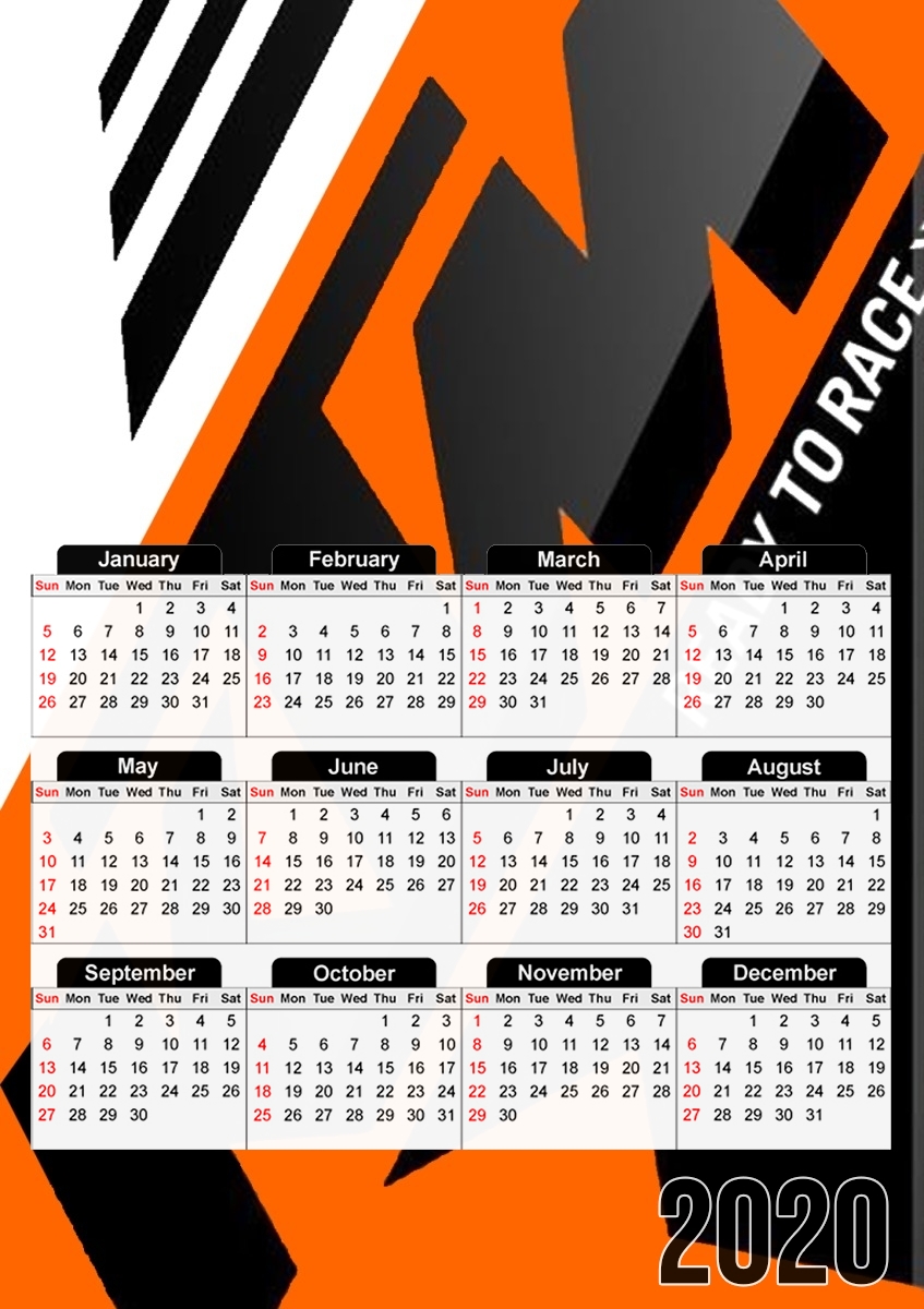 Calendrier photo 30x43cm format A3 KTM Racing Orange And Black