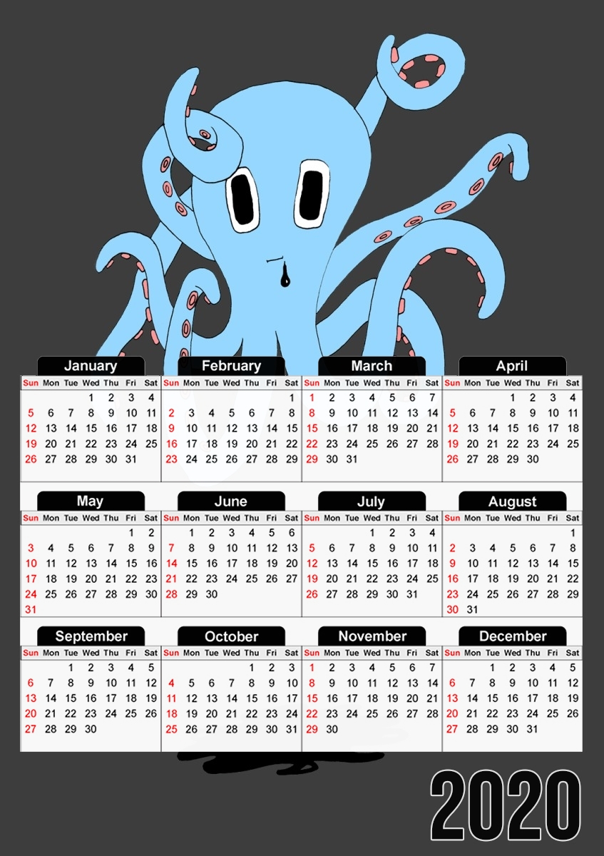 Calendrier octopus Blue cartoon
