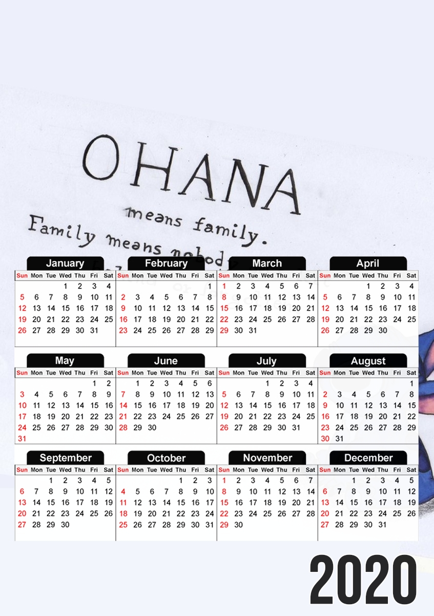 Calendrier photo 30x43cm format A3 Ohana signifie famille