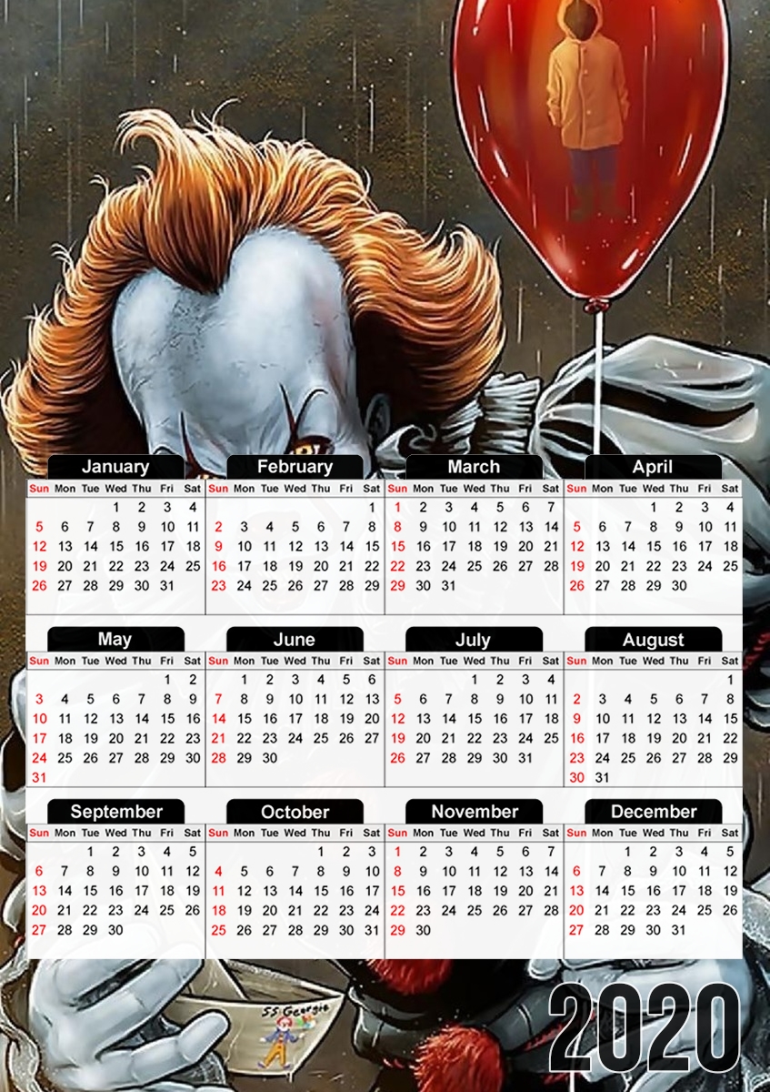 Calendrier Pennywise Ca Clown Red Ballon