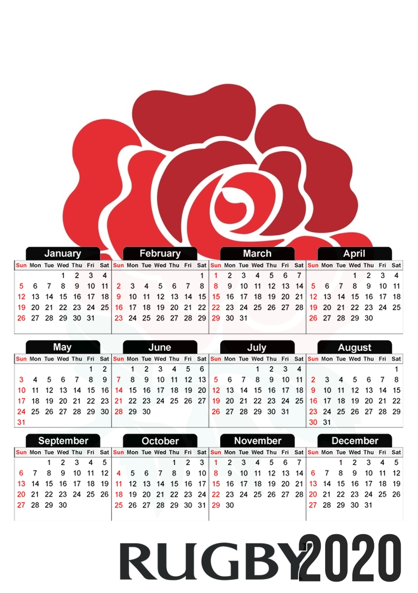 Calendrier Rose Flower Rugby England
