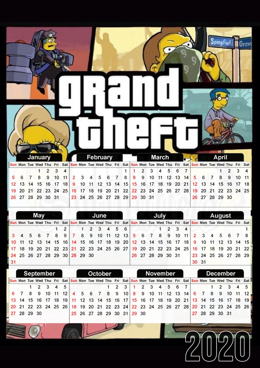 Calendrier photo 30x43cm format A3 Simpsons Springfield Feat GTA