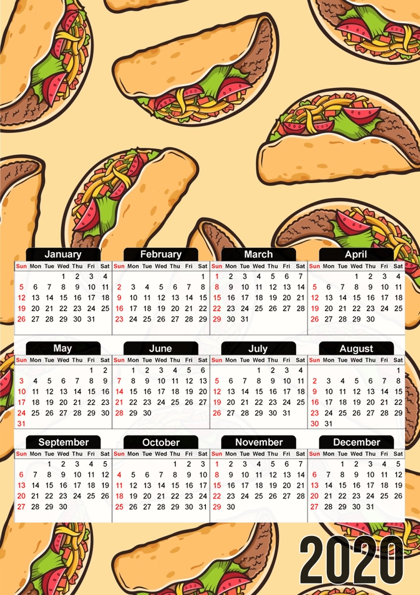 Calendrier Taco seamless pattern mexican food