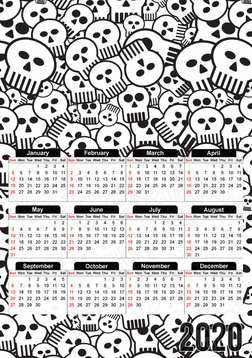 Calendrier toon skulls, black and white
