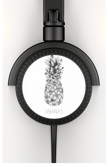 Casque Audio Stéréo Ananas en noir et blanc