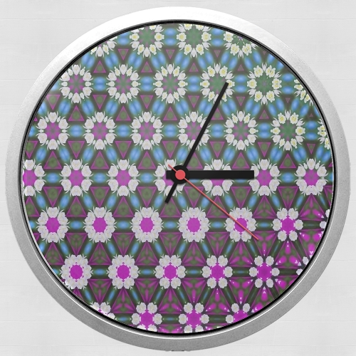 Horloge Abstract bright floral geometric pattern teal pink white