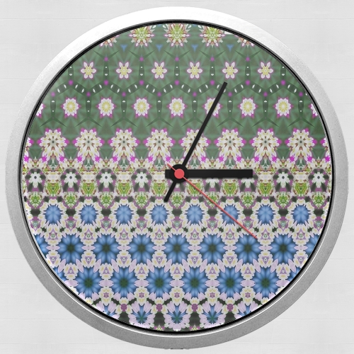 Horloge Abstract ethnic floral stripe pattern white blue green