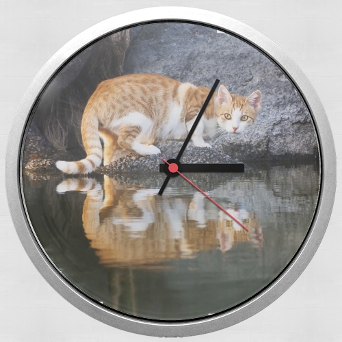Horloge  Reflet chat dans l'eau d'un étang 